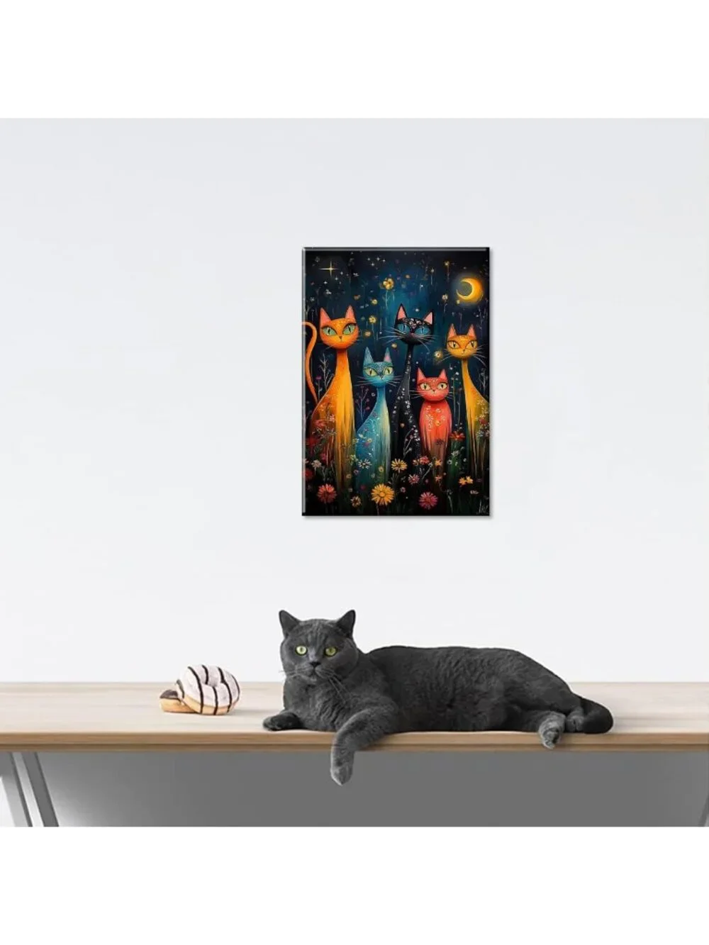 Colorful Cat Canvas Wall Art - Mystical Night Sky Decor for Bedroom & Dorm
